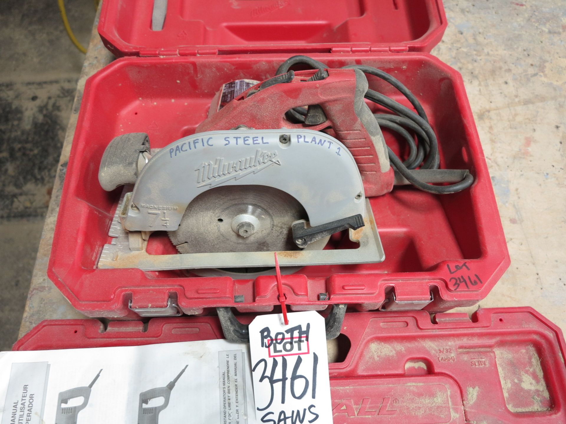 LOT - MILWAUKEE 7-1/4" CIRCULAR SAW, CAT NO. 6391, W/ CASE AND MILWAUKEE SAWZALL, CAT NO. 6519-22,