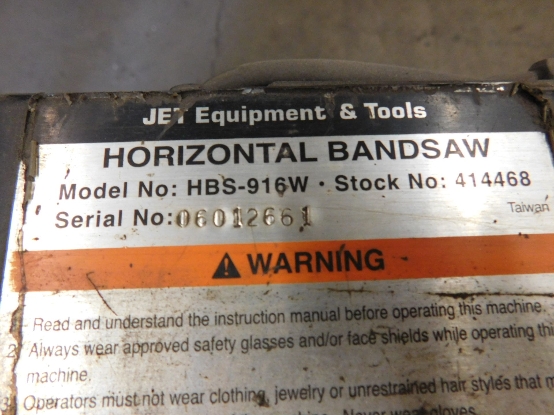 JET HORIZONTAL BANDSAW, MODEL HBS-916W, S/N 06012661 - Image 2 of 2