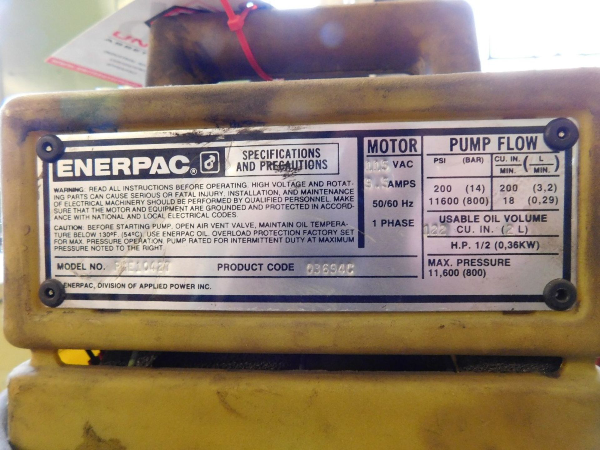 ENERPAC HYDRAULIC PUMP, MODEL PME10427, W/ CASE AND ACCESSORIES - Image 3 of 5