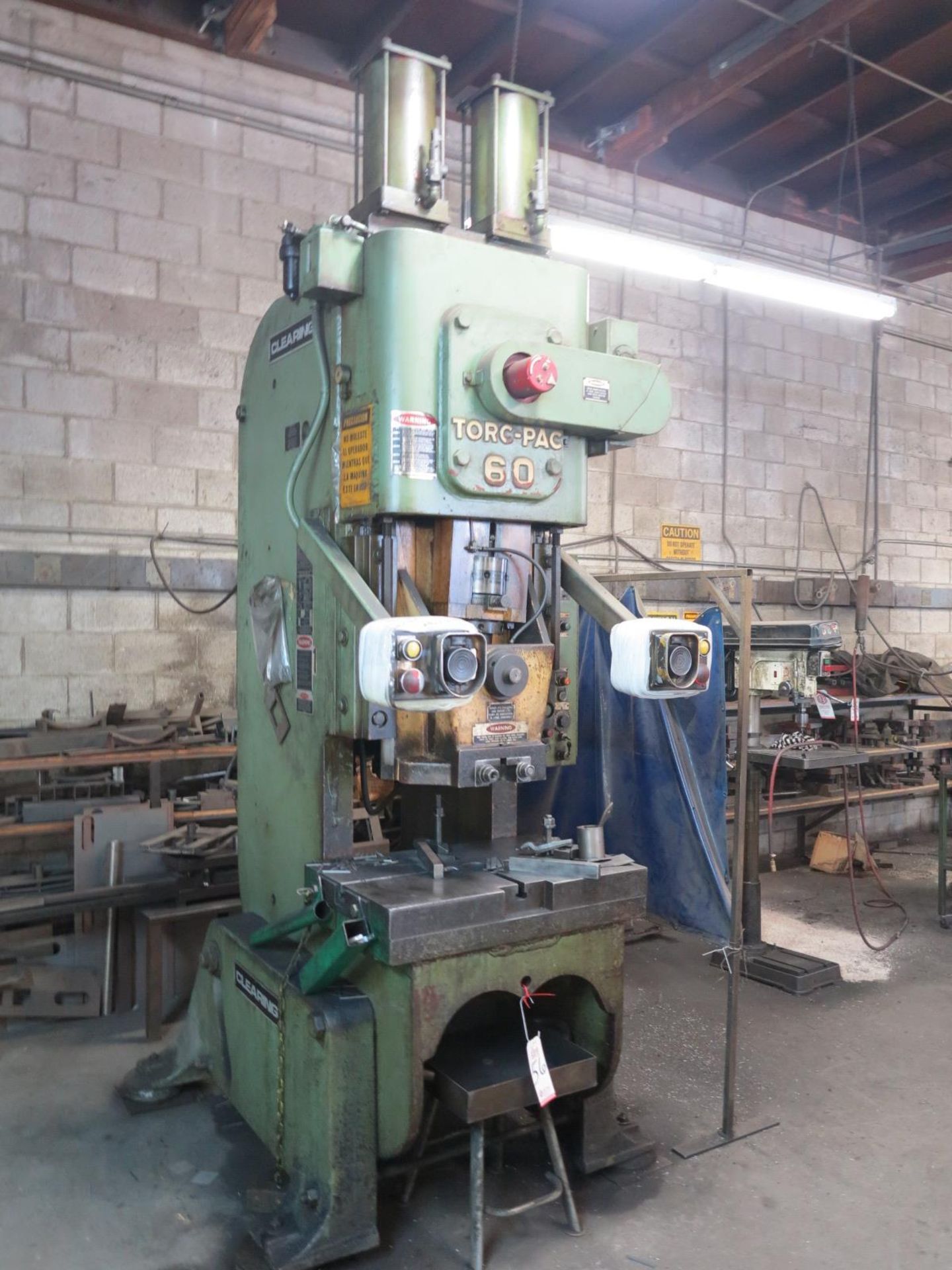 CLEARING TORC-PAC PUNCH PRESS, MODEL 60T-701-OBI, 60-TON, 90 SPM, CART WITH PUNCH PRESS DIES