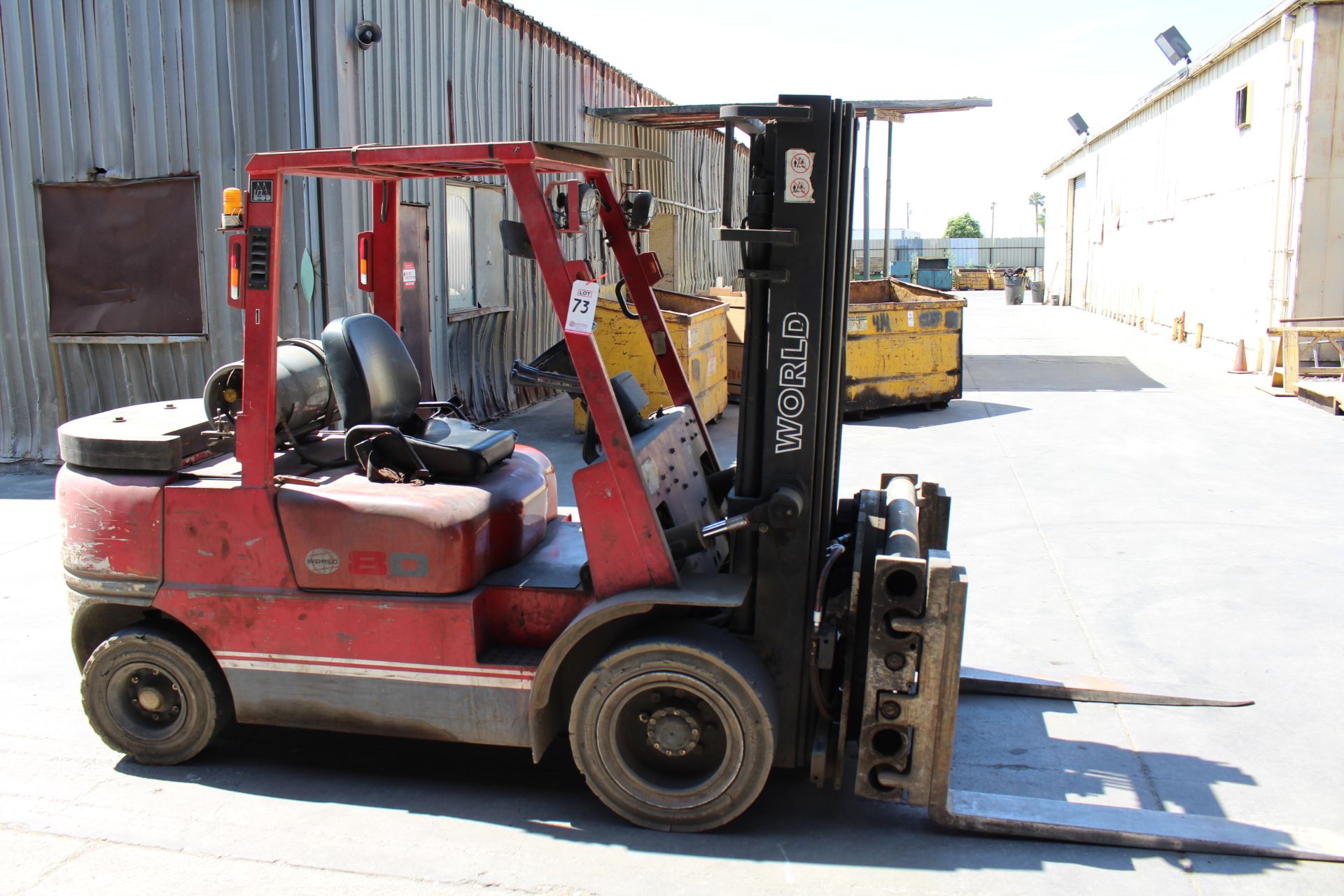 WORLD-LIFT FORKLIFT, MODEL WFG-497T, 6,000 LB CAP, 3-STAGE MAST, W/ FORK ROTATOR, S/N 318288B