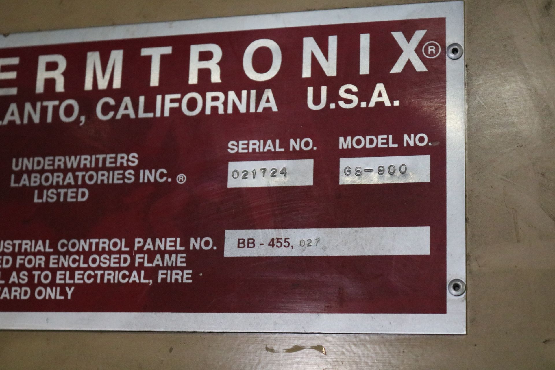 2002 THERMTRONIX MODEL GS900 900 LB GAS FRIED MELTING FURNACE, GAS SYSTEM AND CONTROLS, S/N 021724 - Image 9 of 9