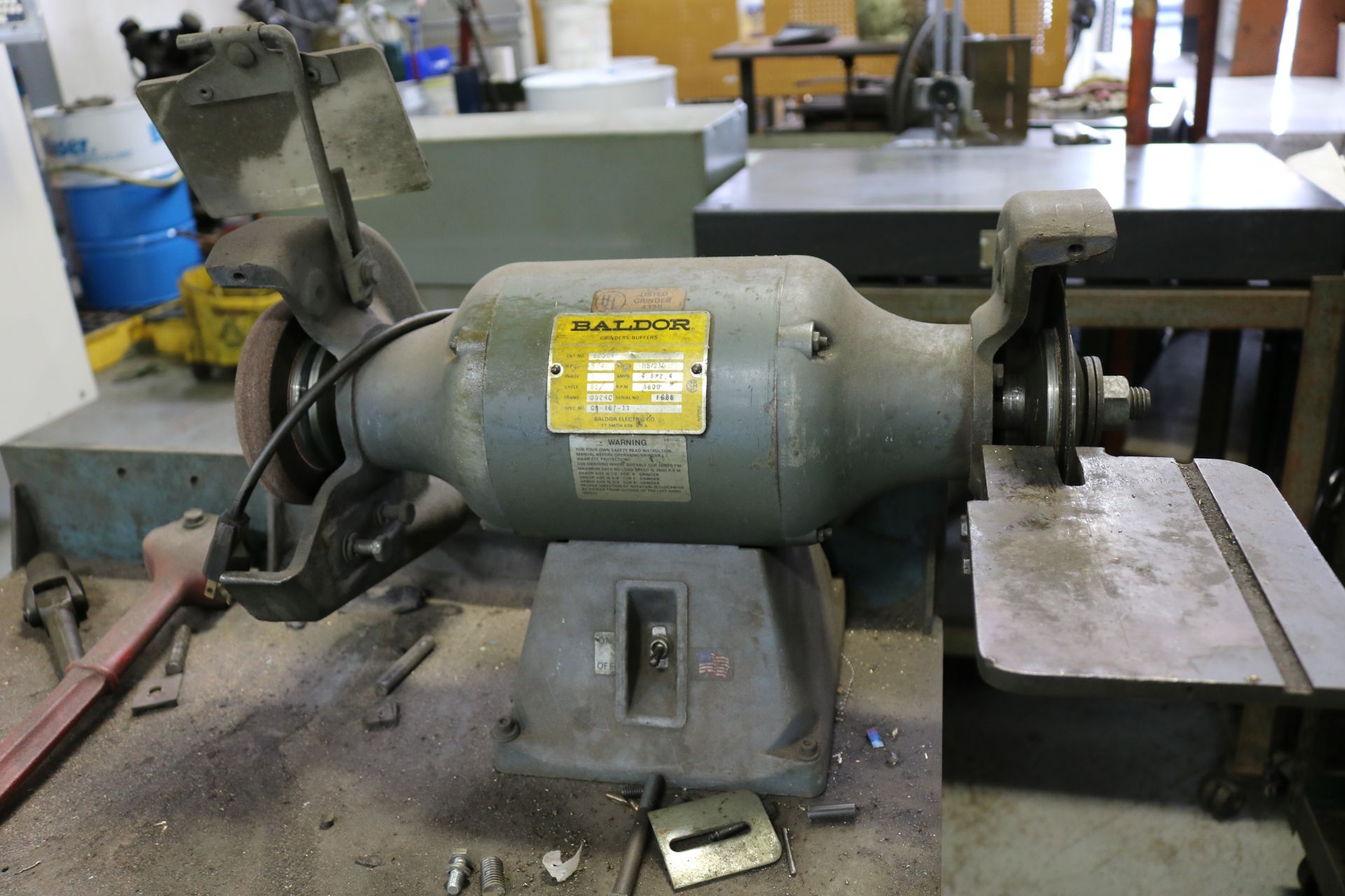 BALDOR DOUBLE END GRINDER/BUFFER, W/ BLUE CABINET - Image 2 of 2