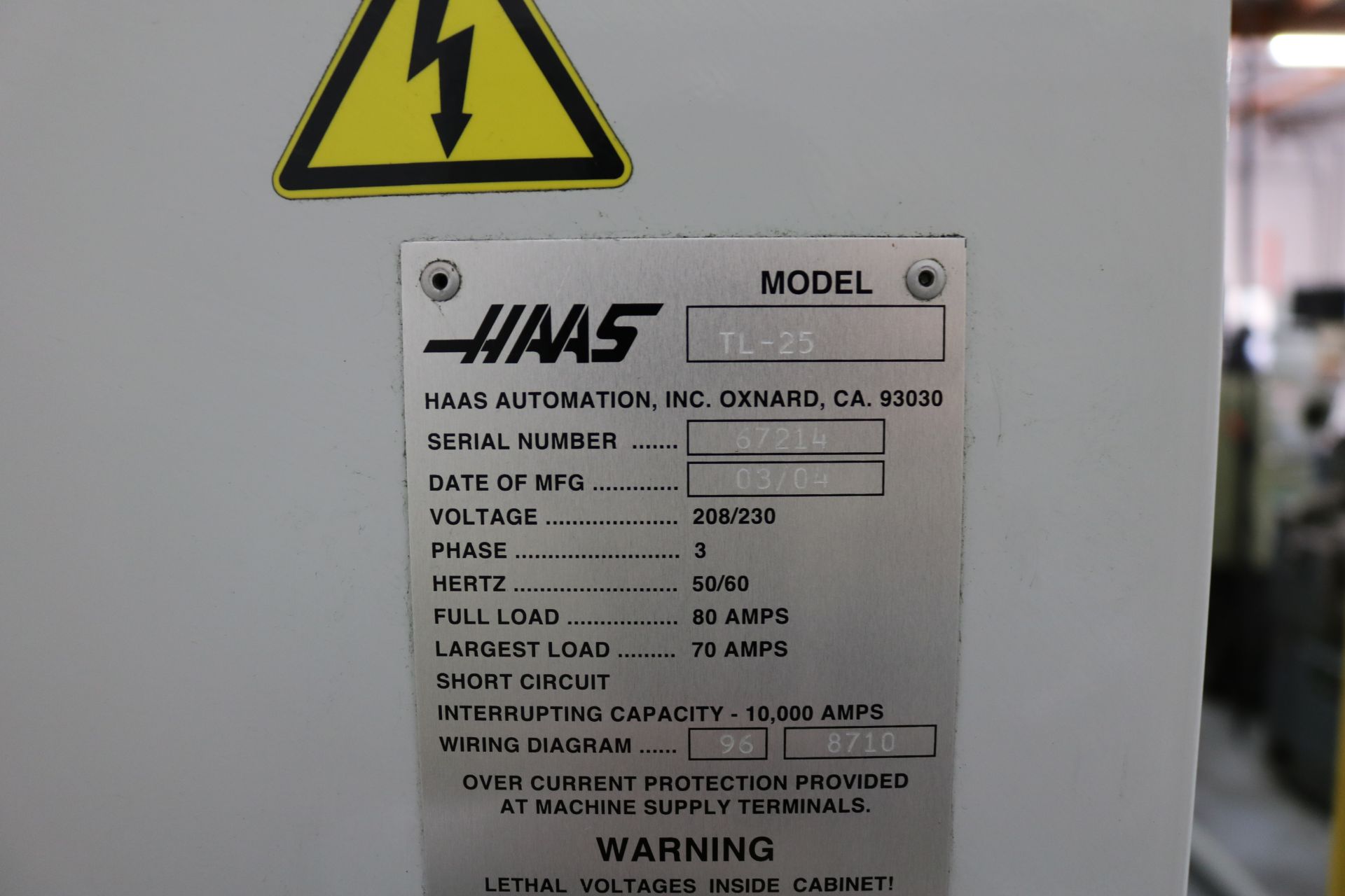 2004 HAAS TL-25 CNC TURNING CENTER, 10" 3 JAW CHUCK, 30" SWING, 14.5" SWING OVER CROSS SLIDE, 4" BAR - Image 13 of 13