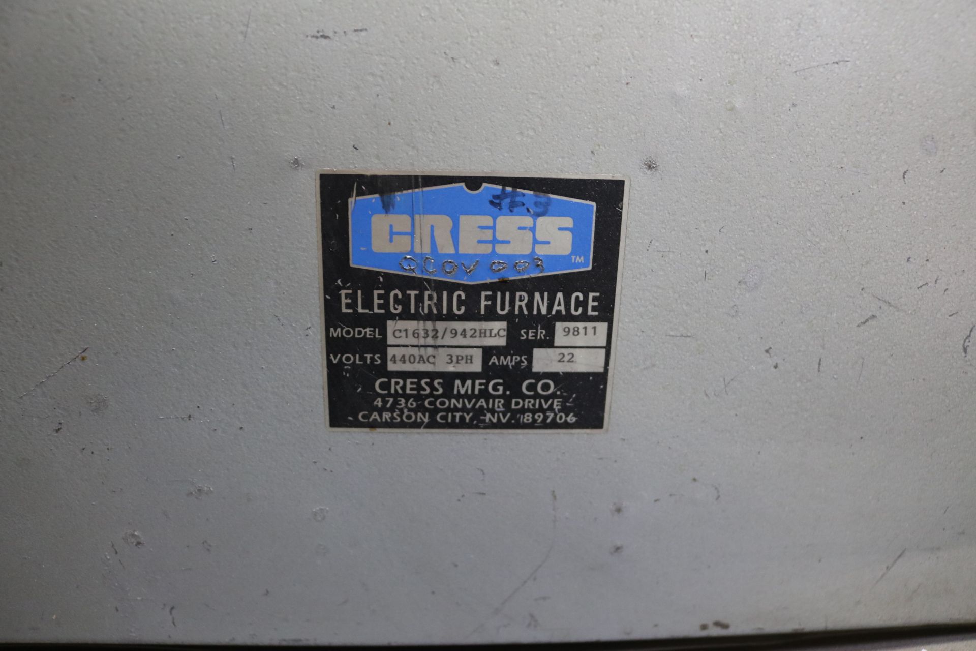 CRESS ELECTRIC FURNACE, MODEL C1632/942 HLC, S/N 9811 - Image 4 of 4