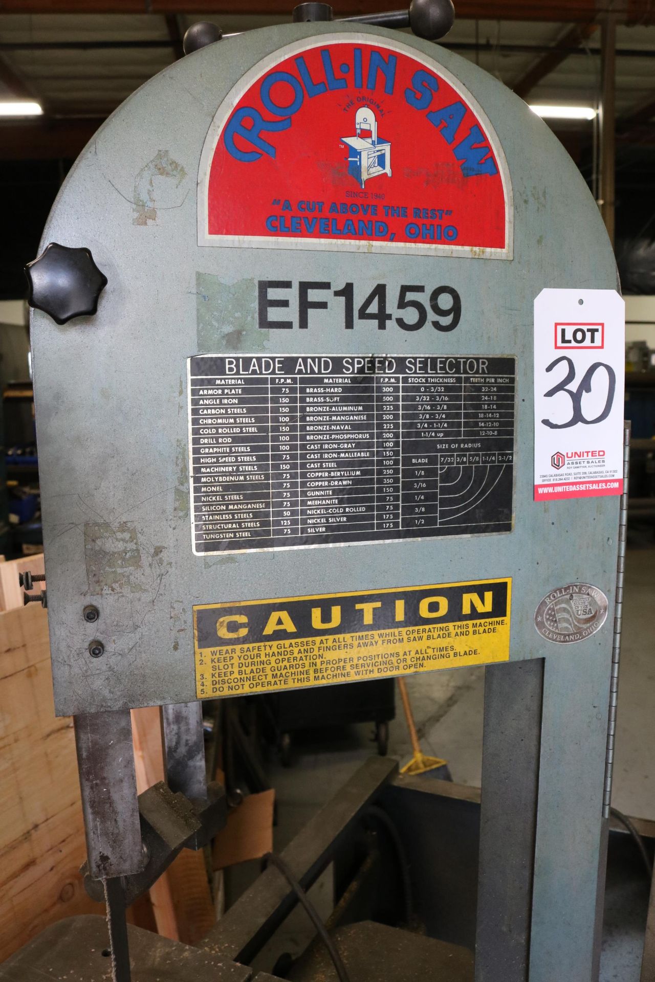 ROLLIN EF-1459 VERTICAL BAND SAW, 18.5" X 30" TABLE, PORTABLE - Image 2 of 2