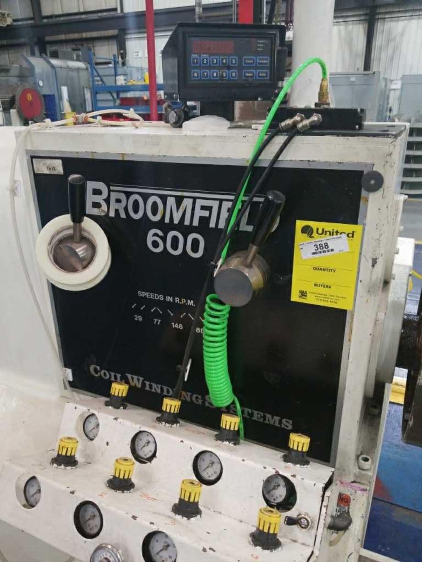 Broomfield 4 spd. coil winding sys w/Montalvo S4 Controller; 10hp, 480v, 3ph, 100 psi; max coil