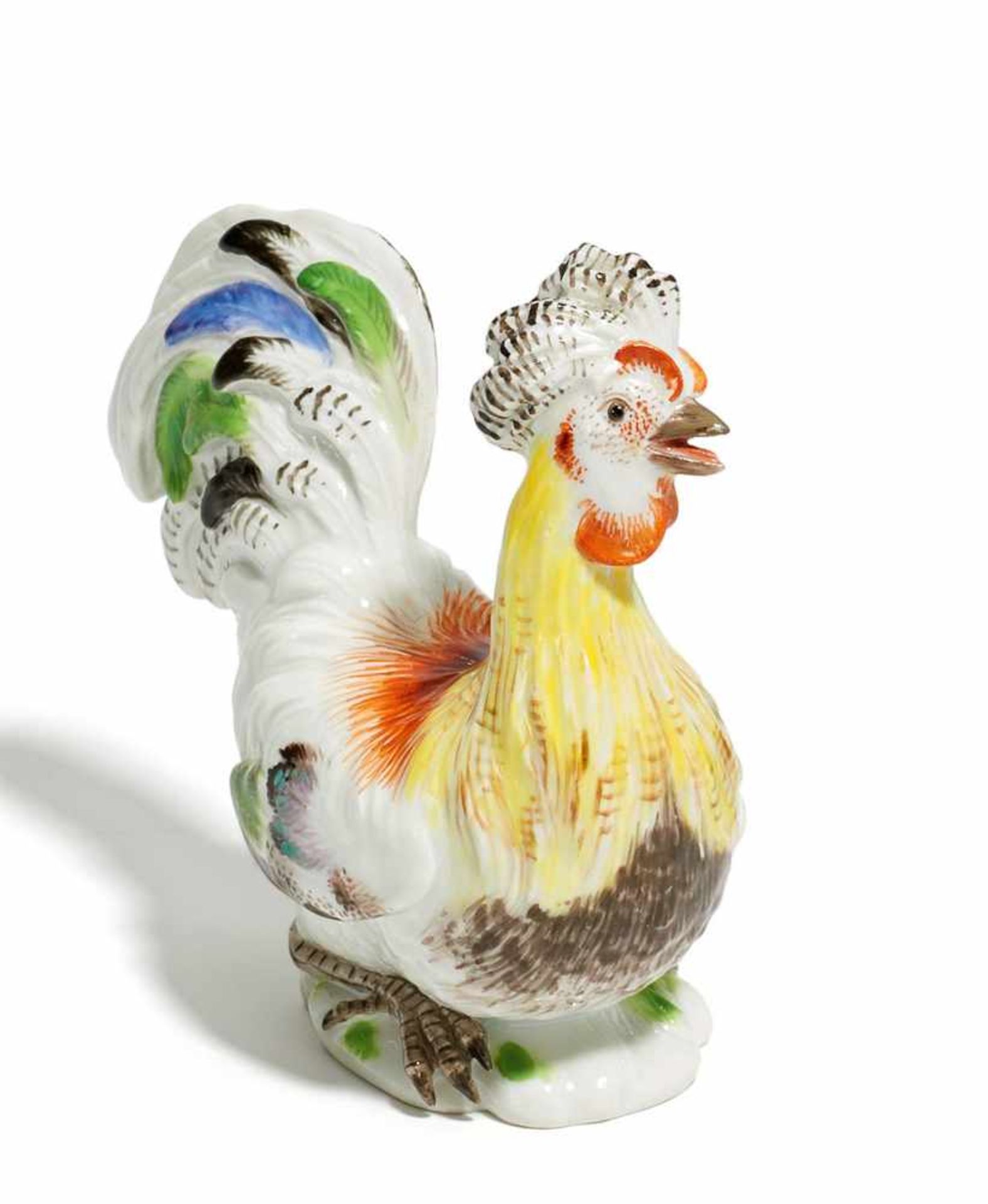 KLEINER HAHN. Meissen. 1924-1934. Modell J.J. Kaendler. Porzellan, farbig staffiert. Höhe 12cm.