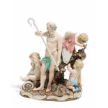 GRUPPE "SATURN MIT AMORETTEN". Meissen. 19.Jh. Porzellan, farbig und gold staffiert. Der Gott des