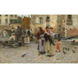 Barison, Giuseppe Triest 1853 - 1931 In Venedig. Geschäftiges Treiben auf einem Fischmarkt. Öl auf