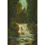 Courbet, Gustave 1819 Ornans - 1877 La Tour de Peitz - und Werkstatt Wasserfall im Walde. Öl auf