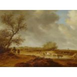 Ruysdael, Salomon van nach 1600 Naarden - 1670 Haarlem Landschaft mit Kühen. Öl auf Holz. 48 x