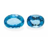 ZWEI LOSE AQUAMARINE. Ca. 5,05ct und 4,43ct, zwei oval facettierte Aquamarine, ca. 13,7x10,0x6,0mm