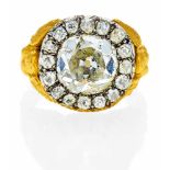 DIAMANT-RING. Deutschland, um 1900. 585/- Gelbgold, Silber, Gesamtgewicht: 13,4g. EU-RM: 63,5. 1