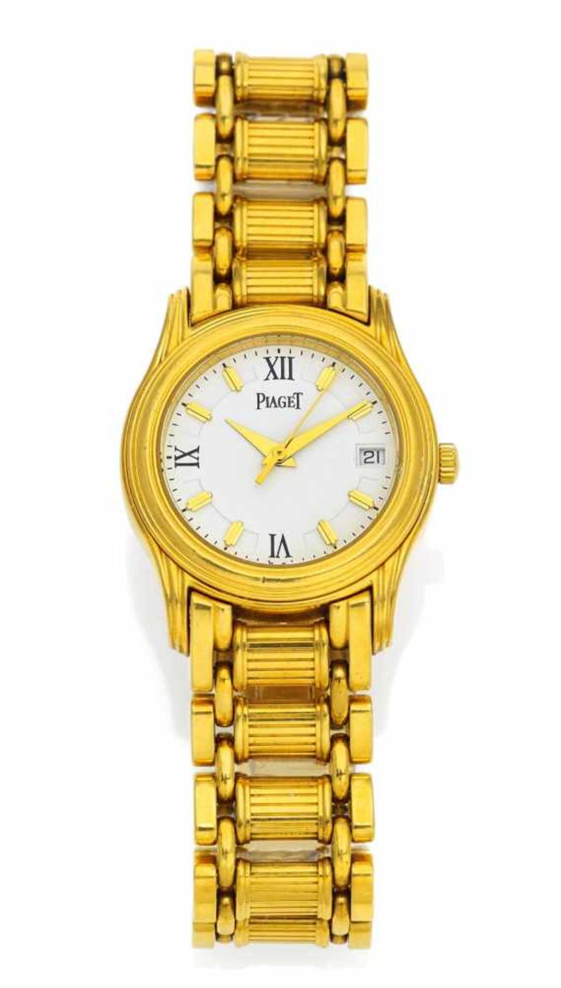 PIAGET Schweiz, um 1990 Damenuhr. Quartz. 750/ Gelbgold, Zffbl. bedruckt, lackiert, Zeiger golden,