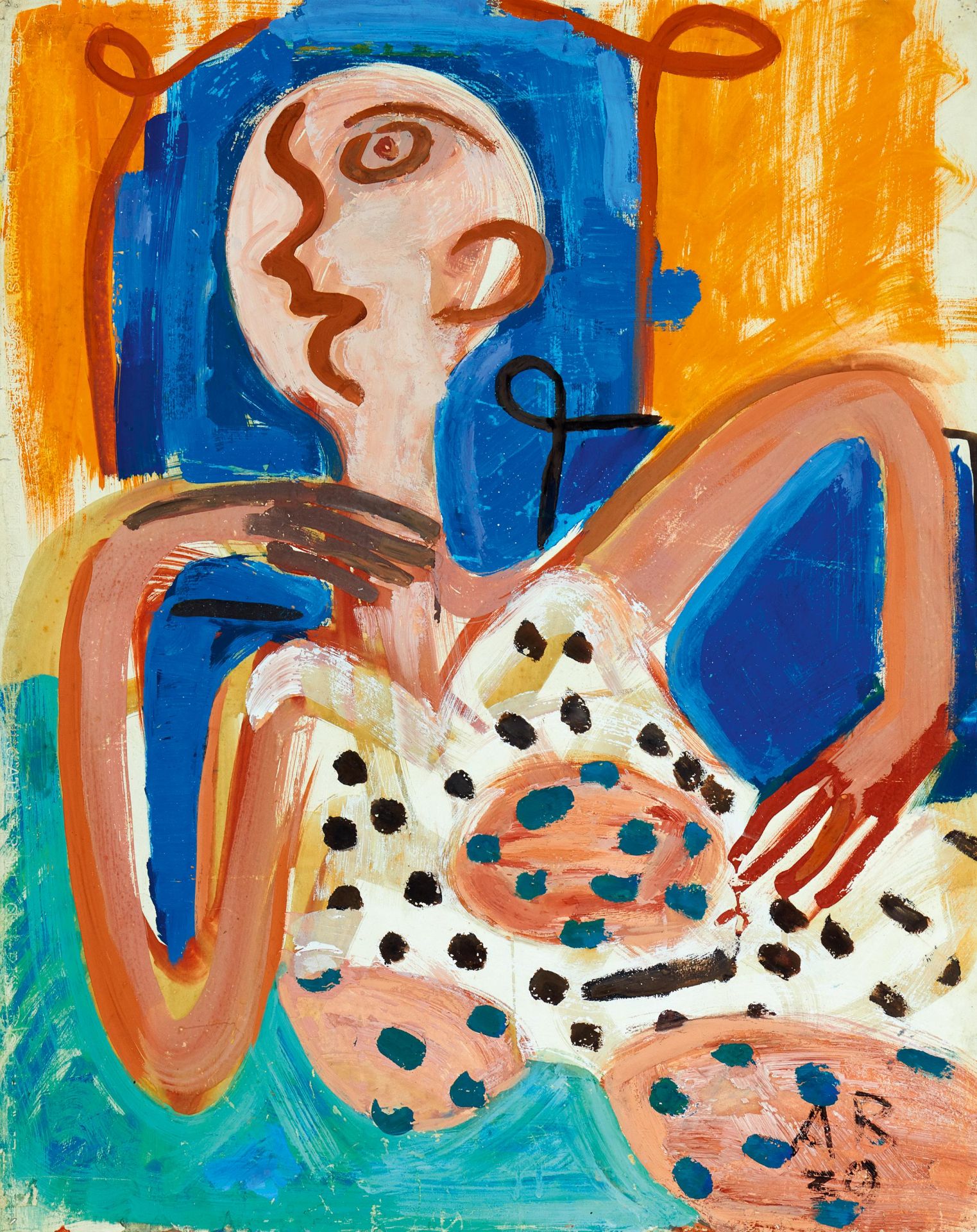 Räderscheidt, Anton Köln 1892 - 1970 Femme à la robe a pois. 1939. Tempera auf Karton. 81 x 64,