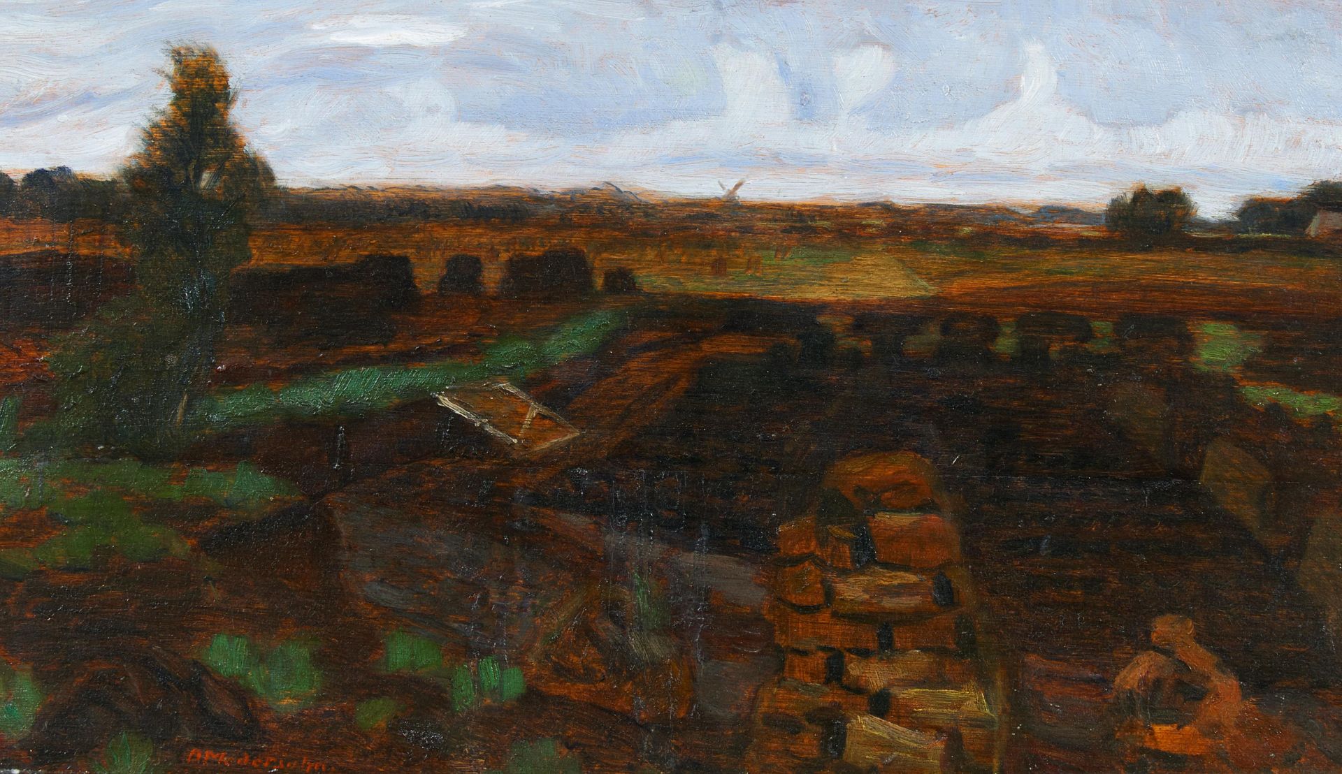 Modersohn, Otto 1865 Soest - 1943 Rotenburg Moorlandschaft. Um 1916. Öl auf Holz. 22 x 37cm.