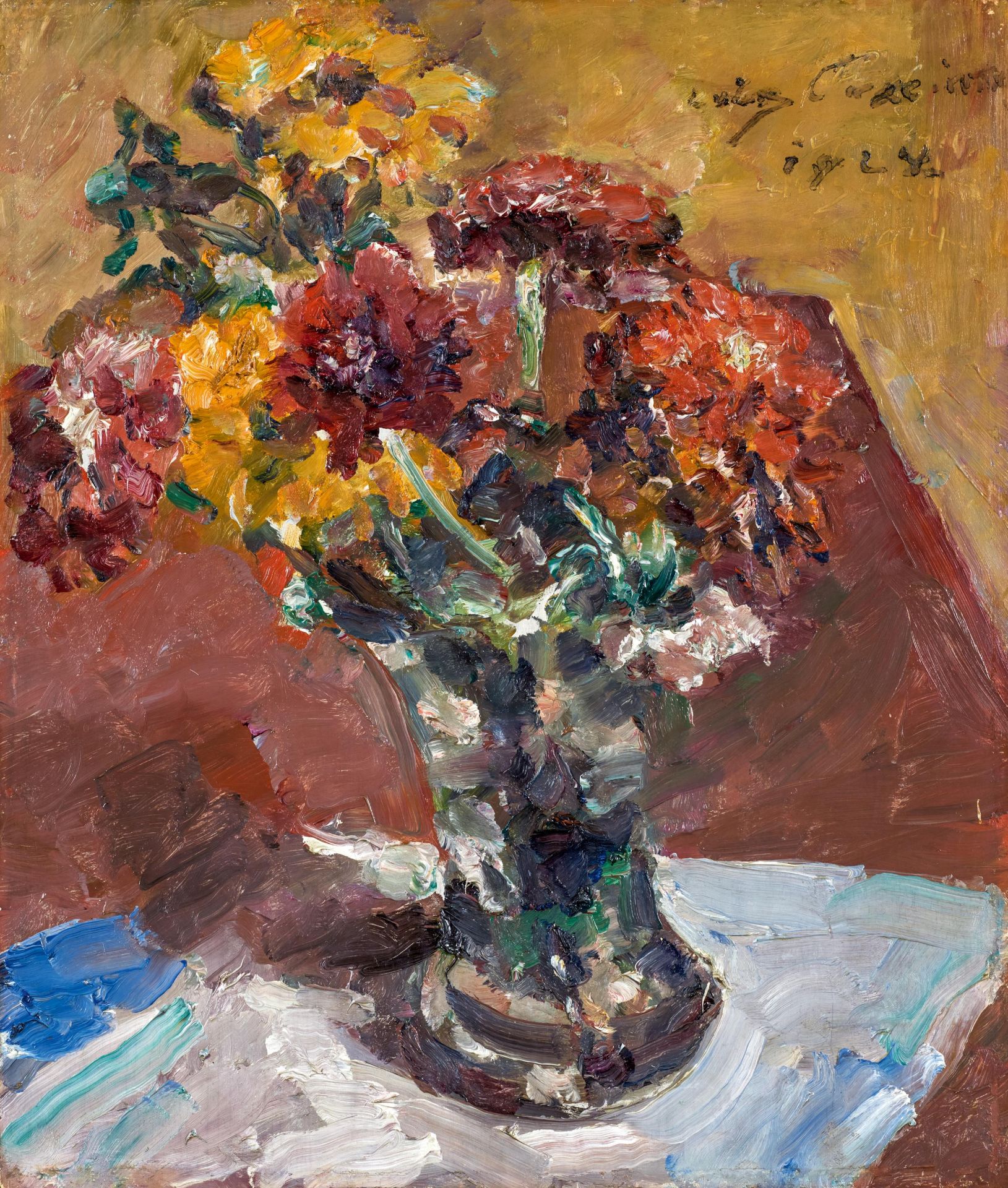 Corinth, Lovis 1858 Tapiau/Ostpreußen - 1925 Zandvoort Herbstblumen in Vase. 1924. Öl auf Holz. 56 x