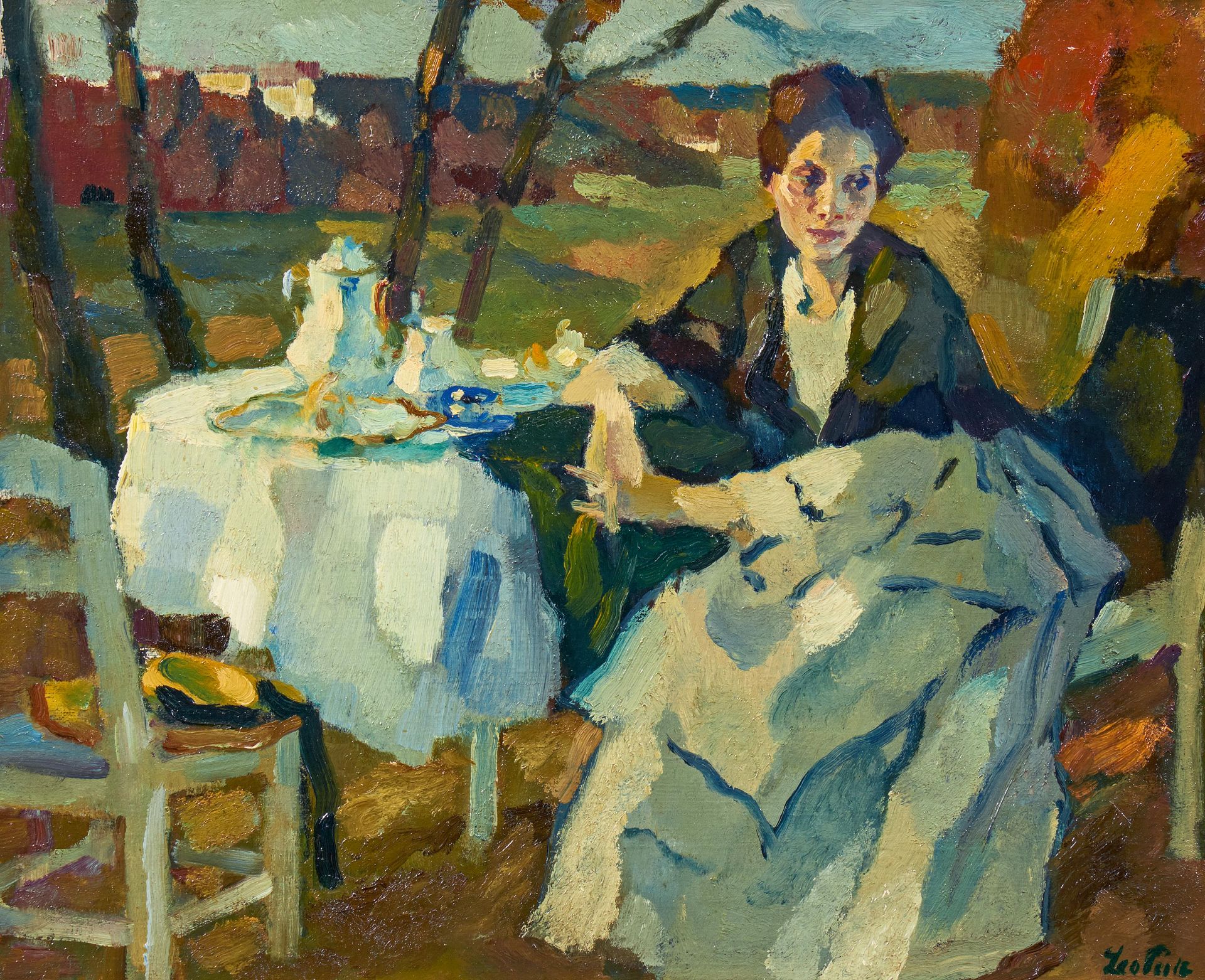 Putz, Leo Meran 1869 - 1940 Abendsonne. Um 1908. Öl auf Leinwand. 49 x 61cm. Signiert unten