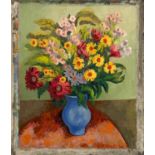 Schaefler, Fritz 1888 Eschau - 1954 Köln Blumenstrauß in blauer Vase. Öl auf Leinwand. 81 x 69cm.