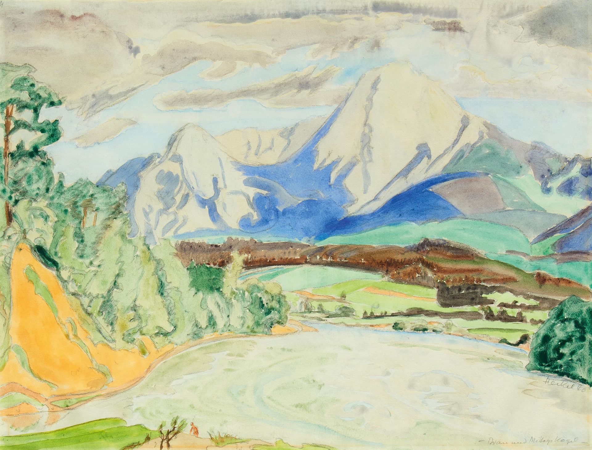 Heckel, Erich 1883 Döbeln - 1970 Radolfzell "Drau und Mittagskogel". 1940. Aquarell über