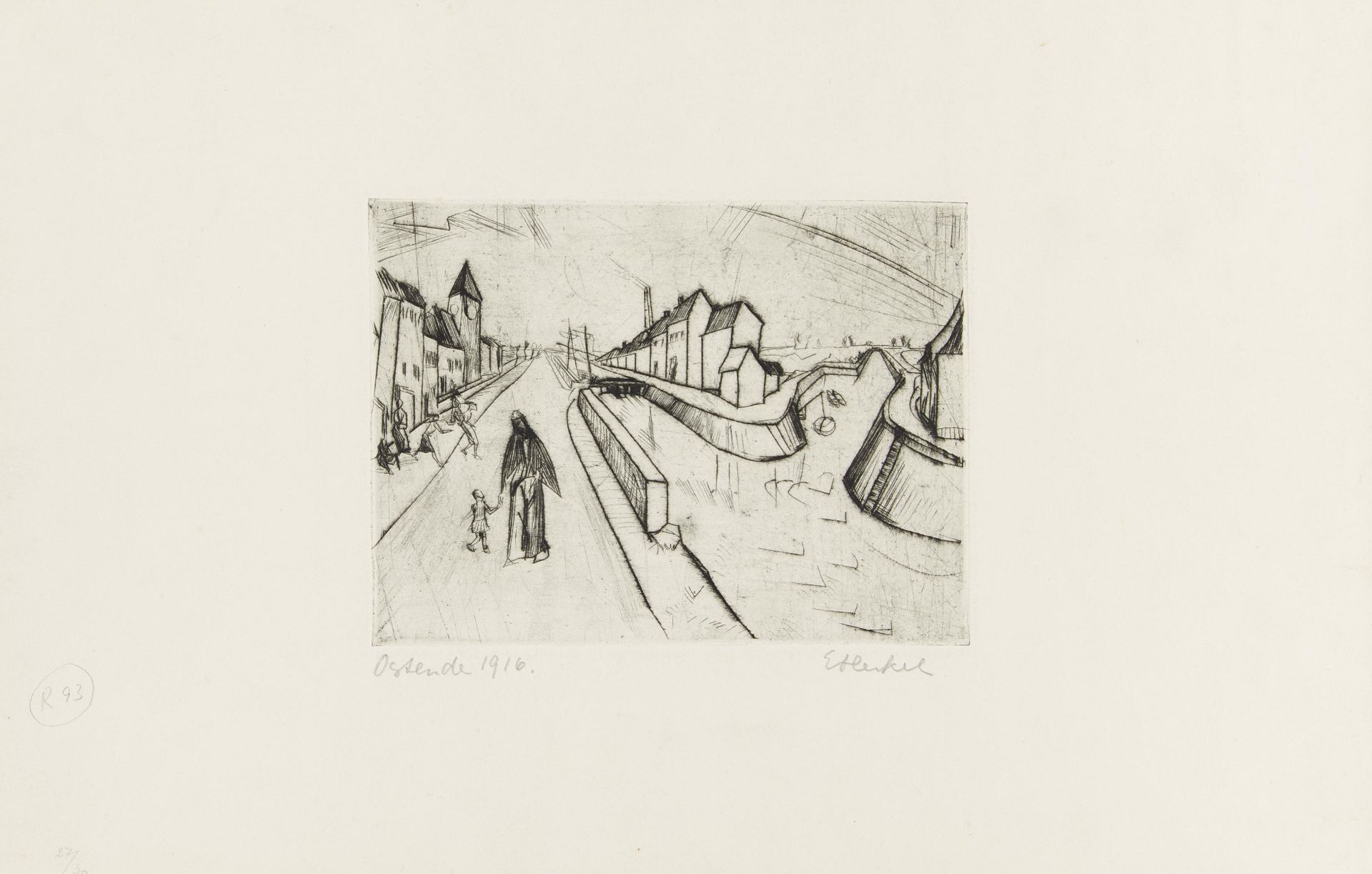 Heckel, Erich 1883 Döbeln - 1970 Radolfzell Kanal bei Ostende. 1916. Kaltnadelradierung auf leichtem