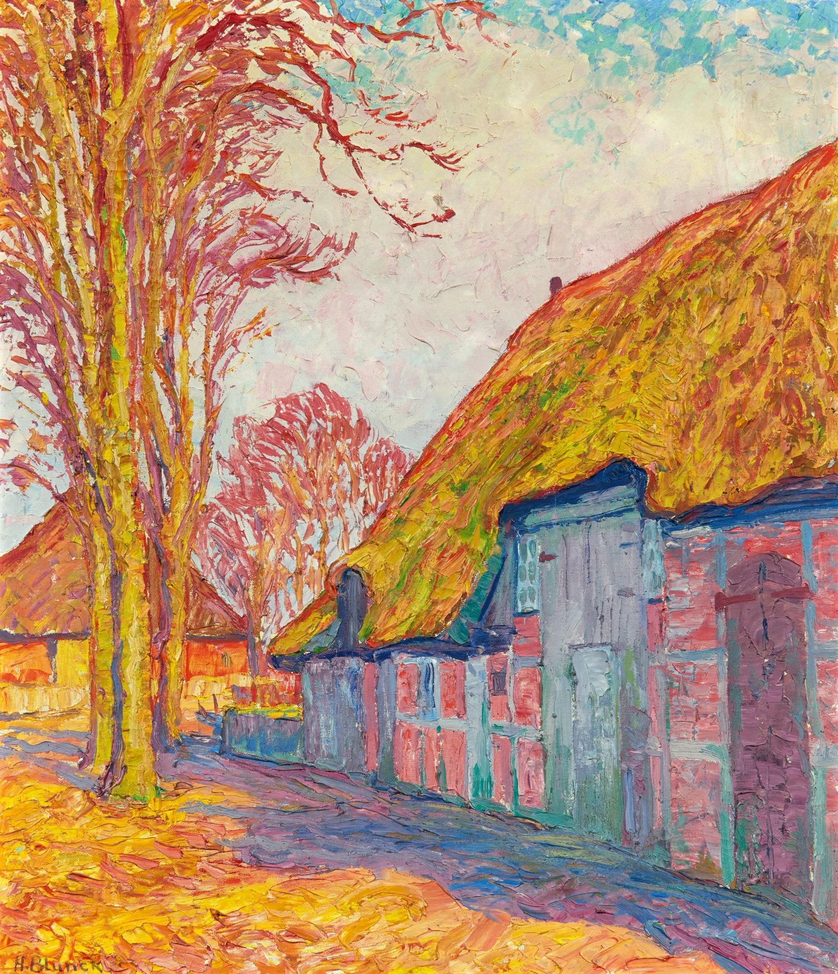 Blunck-Heikendorf, Heinrich Kiel 1891 - 1963 Ohne Titel (Hofansicht). Öl auf Leinwand. 70 x 60cm.