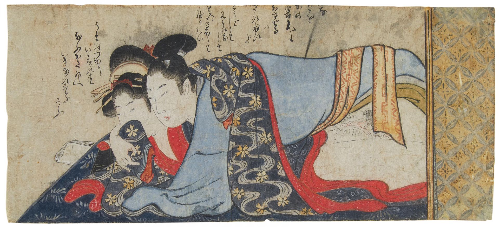 ZWEI GEMALTE SHUNGA-DARSTELLUNGEN. Japan. Im Stil von Kitagawa Utamaro (1753-1806). Tusche, Farben