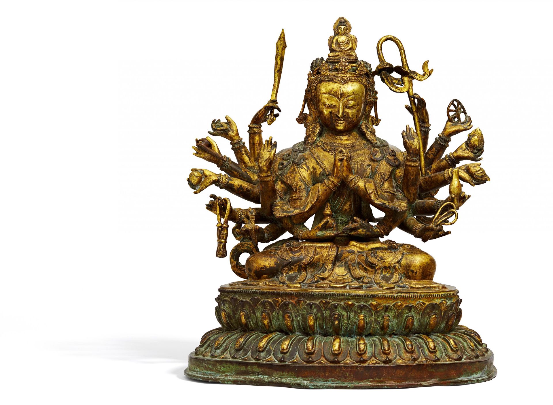 CHANDI. Tibet/Nepal. Bronze mit Feuervergoldung. Die buddhistische Gottheit, auch Cundi