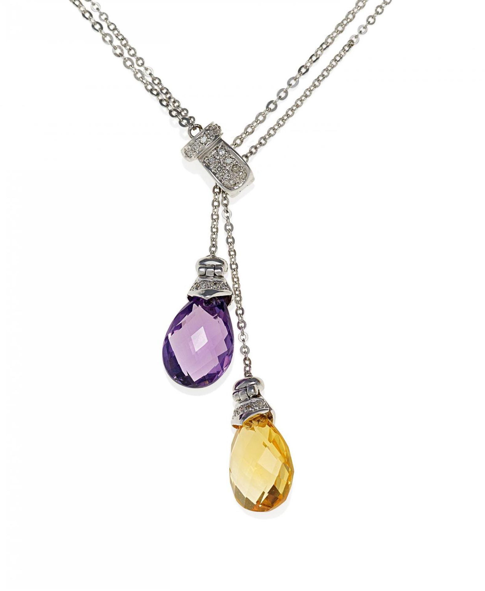 AMETHYST-CITRIN-COLLIER. Italien, um 2000. 750/- Weißgold, Gesamtgewicht: 8,5g. L.ca. 45,5cm.