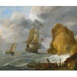 Teniers, David d.J.1610 Antwerpen - 1690 BrüsselSegler vor felsiger Küste. Vorn am Ufer geschäftiges