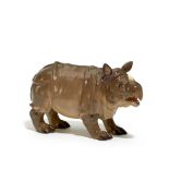 NASHORN. Meissen. Vor 1924. Modell J.J. Kaendler. Porzellan, grau staffiert. Höhe 9,5cm.