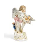 AMOR, TAUBEN FÜTTERND. Meissen. Vor 1924. Modell P. Helmig, 1898. Porzellan, farbig und gold