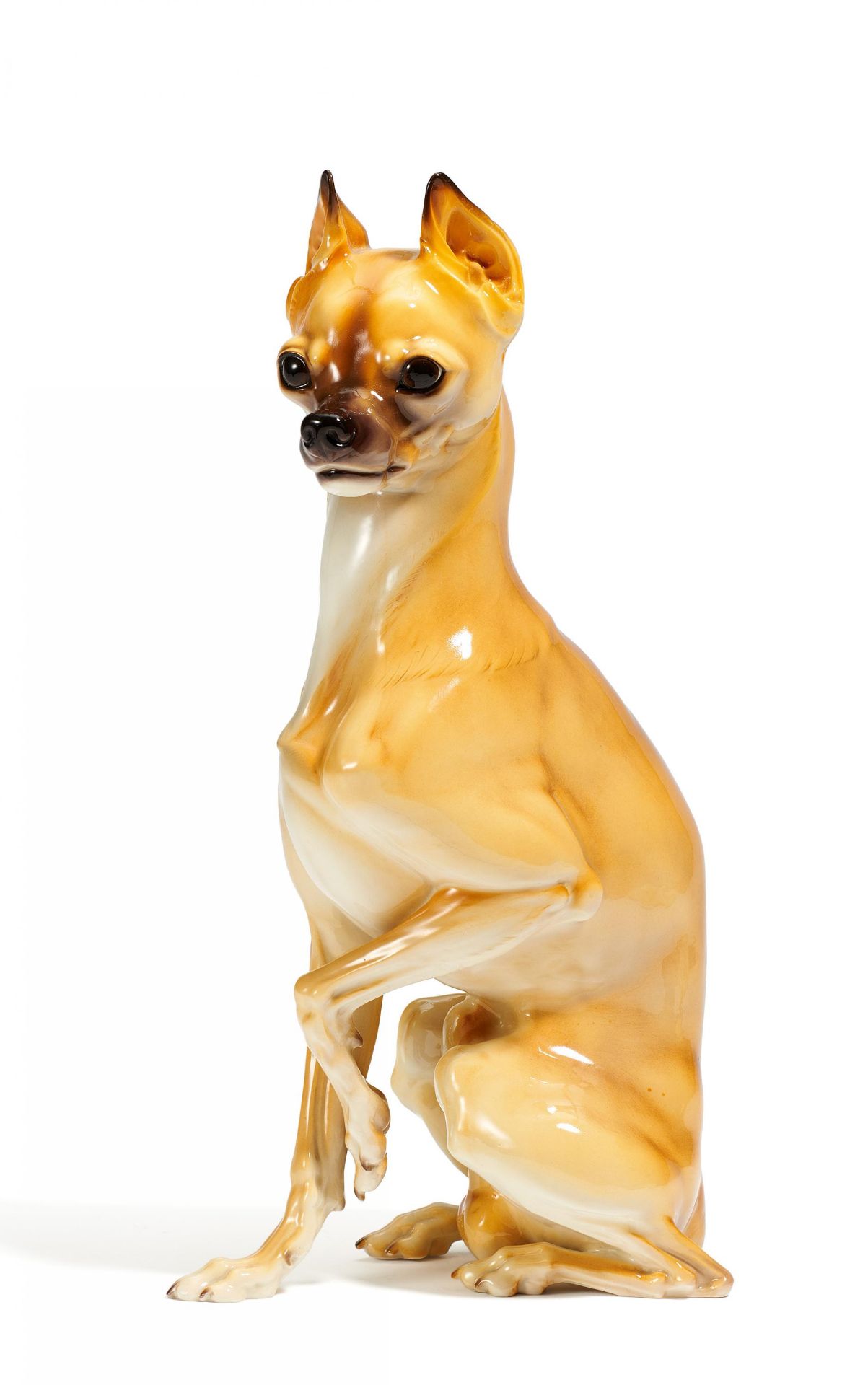 SITZENDER ZWERGREHPINSCHER. Nymphenburg. 1. Hälfte 20.Jh. Modell Th. Kaerner, 1914. Porzellan,