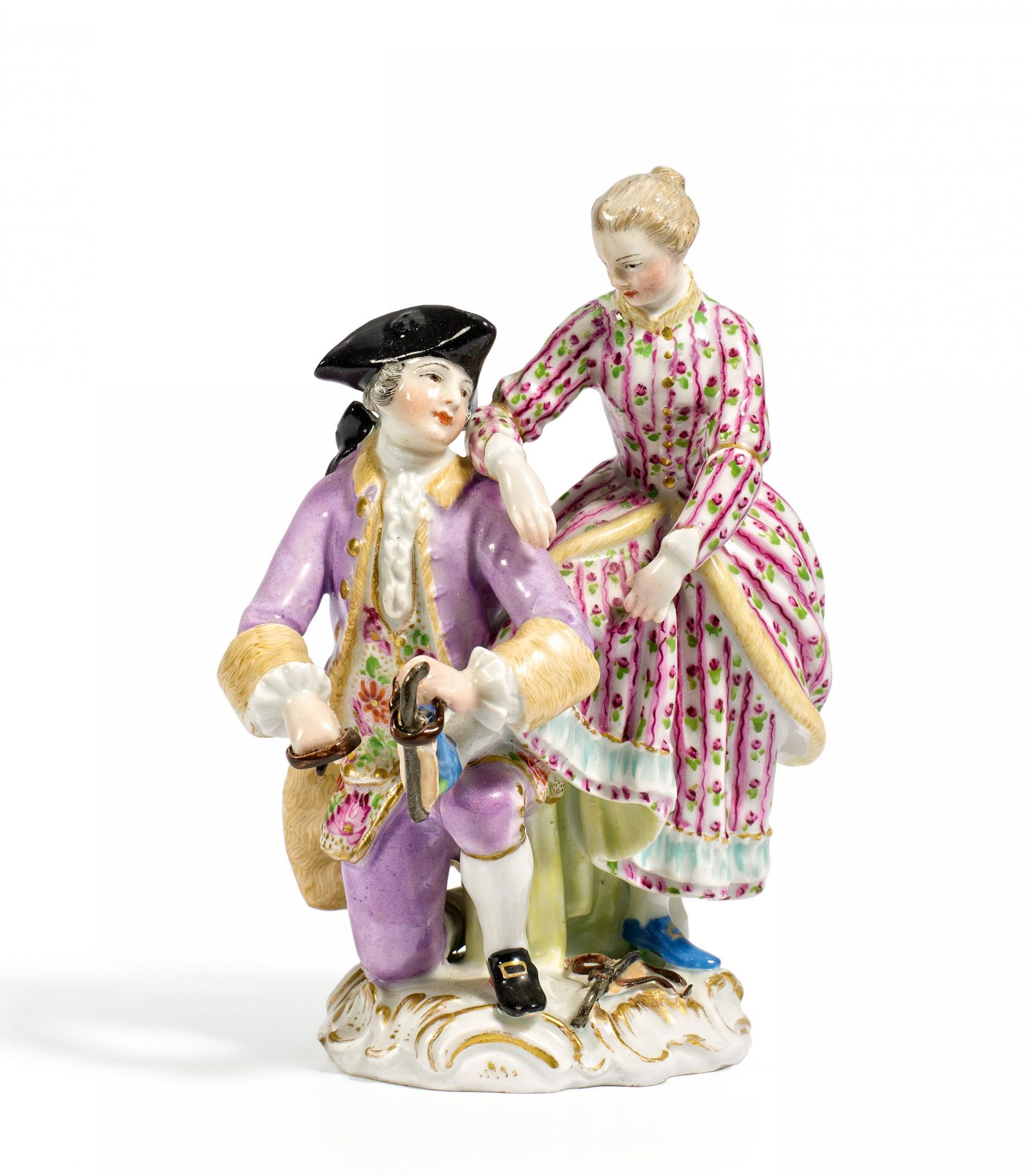 GRUPPE "SCHLITTSCHUHLÄUFER". Meissen. Vor 1924. Porzellan, farbig und gold staffiert. Höhe 14cm.