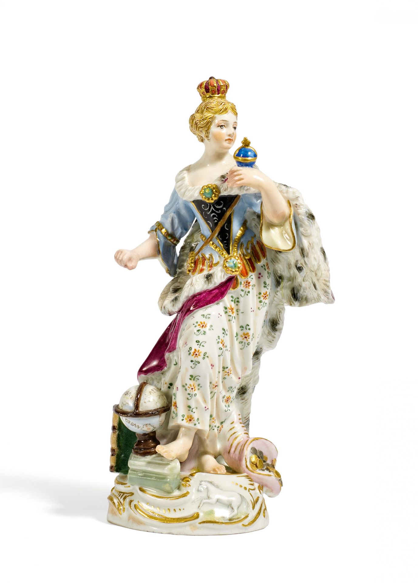 ALLEGORIE "EUROPA". Meissen. 19.Jh. Modell F.E. Meyer. Porzellan, farbig und gold staffiert. Höhe