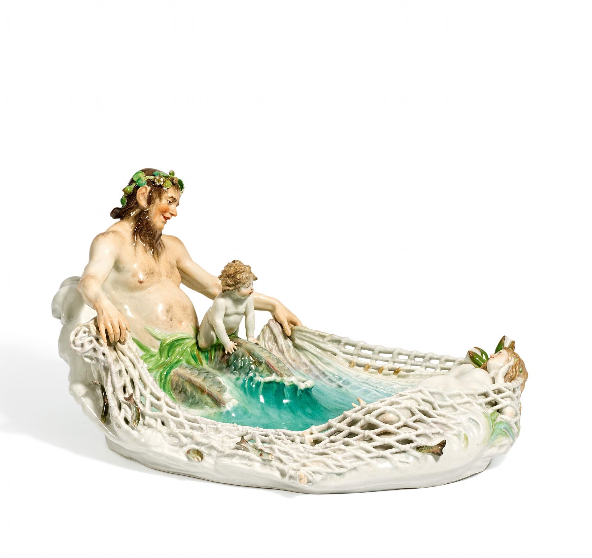 SCHALE "TRITONENFANG". Meissen. Vor 1924. Modell P. Helmig. Porzellan, farbig staffiert. Höhe 19,