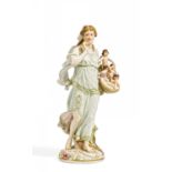 AMORETTENVERKÄUFERIN. Meissen. Vor 1924. Modell P. Helmig. Porzellan, farbig und gold staffiert.