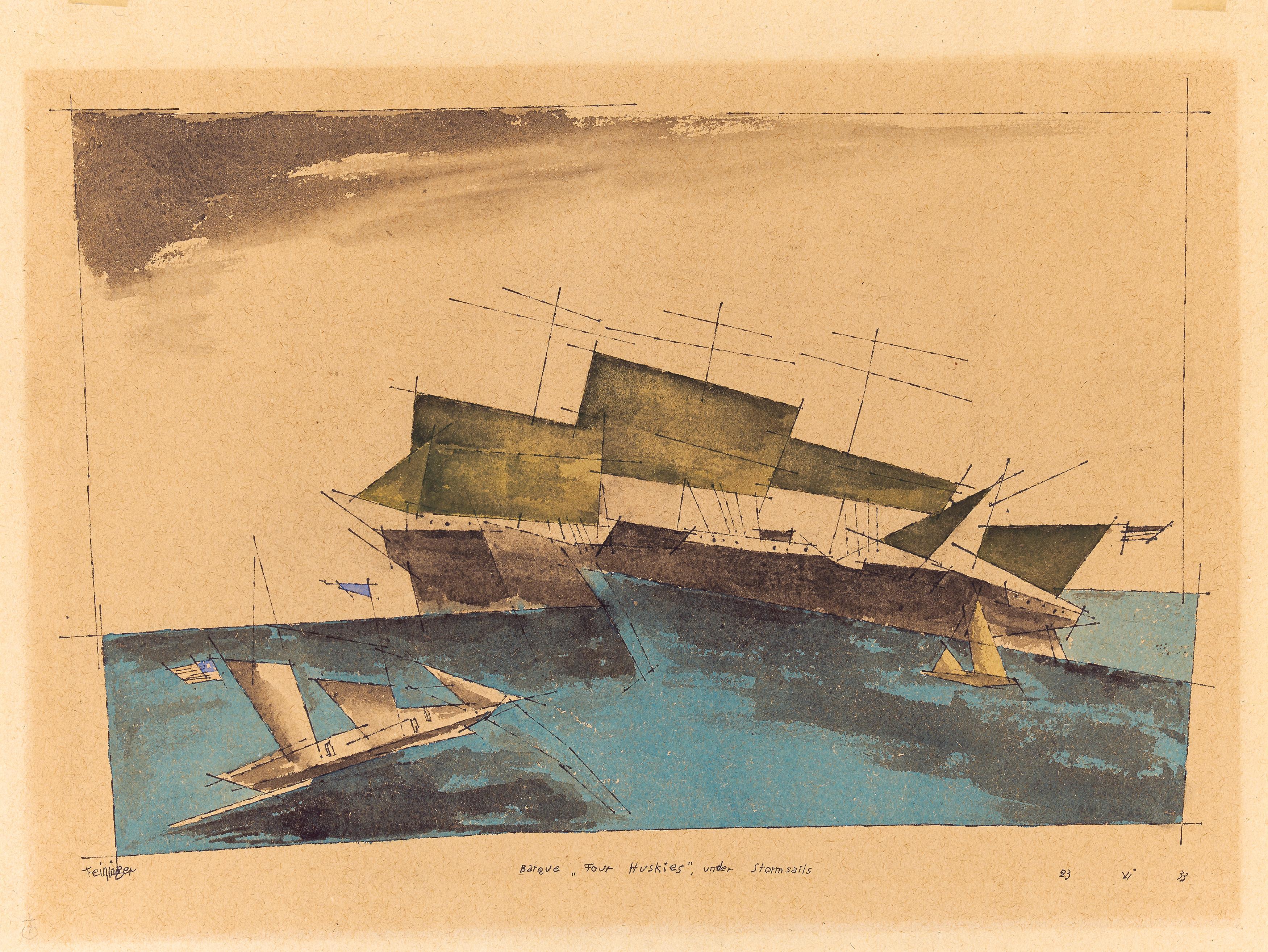 Feininger, LyonelNew York 1871 - 1956"Barque 'Four Huskies' under Stormsails". 1933. Aquarell auf - Image 2 of 3