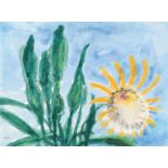 Nolde, Emil1867 Nolde - 1956 SeebüllSonnenblume mit grünen Blättern. Um 1952/55. Aquarell auf Japan.