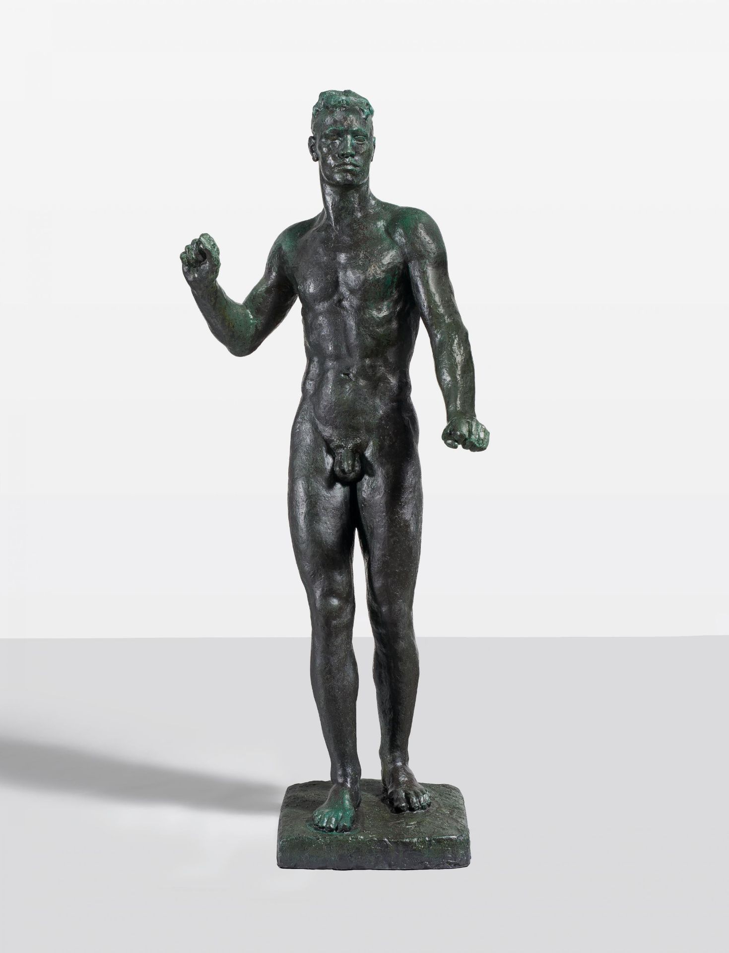 Kolbe, Georg1877 Waldheim/Sachsen - 1947 BerlinJunger Streiter. 1935 (Entwurf). Bronze, grün-schwarz