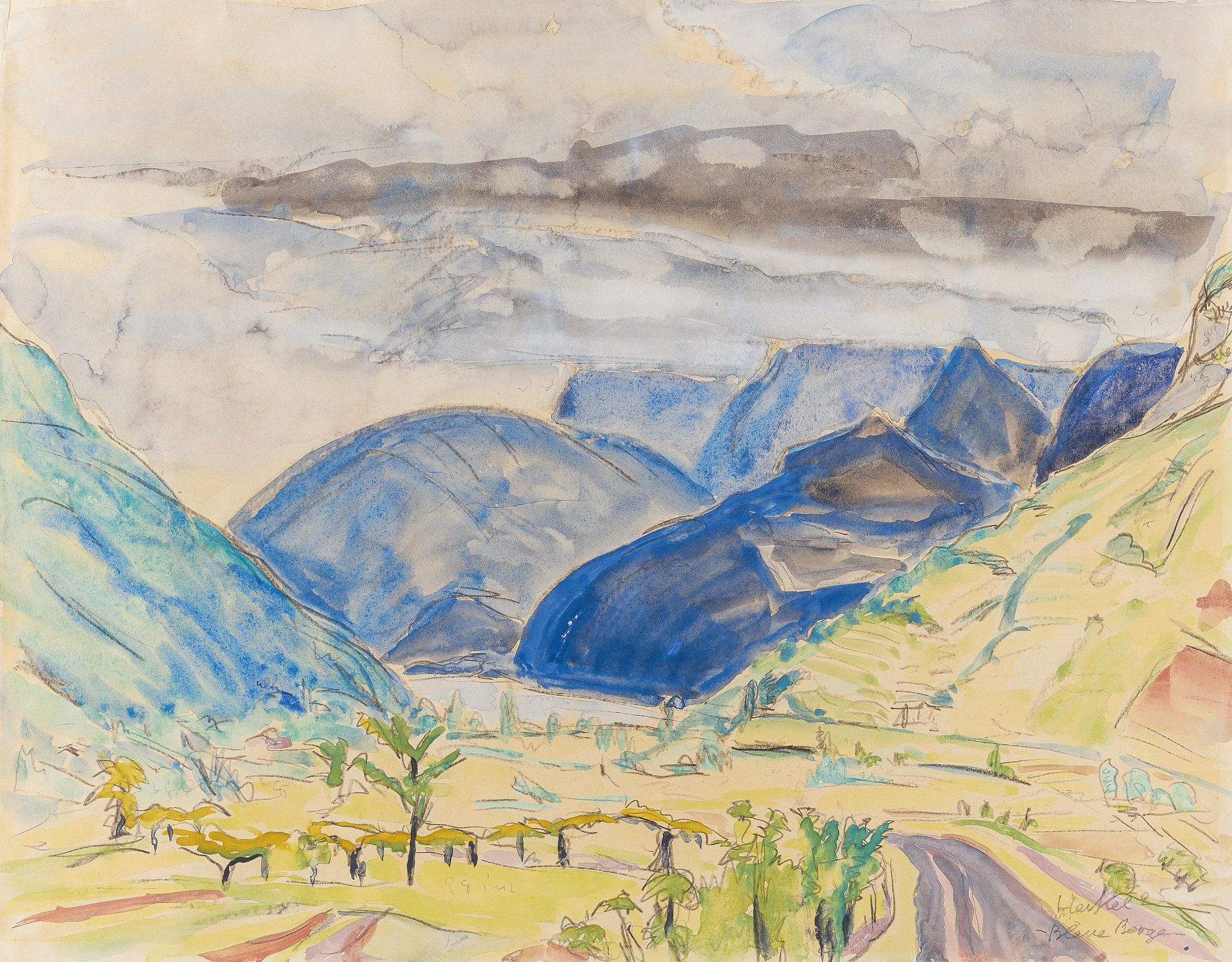 Heckel, Erich1883 Döbeln - 1970 Radolfzell"Blaue Berge". 1925. Aquarell über Bleistiftzeichnung