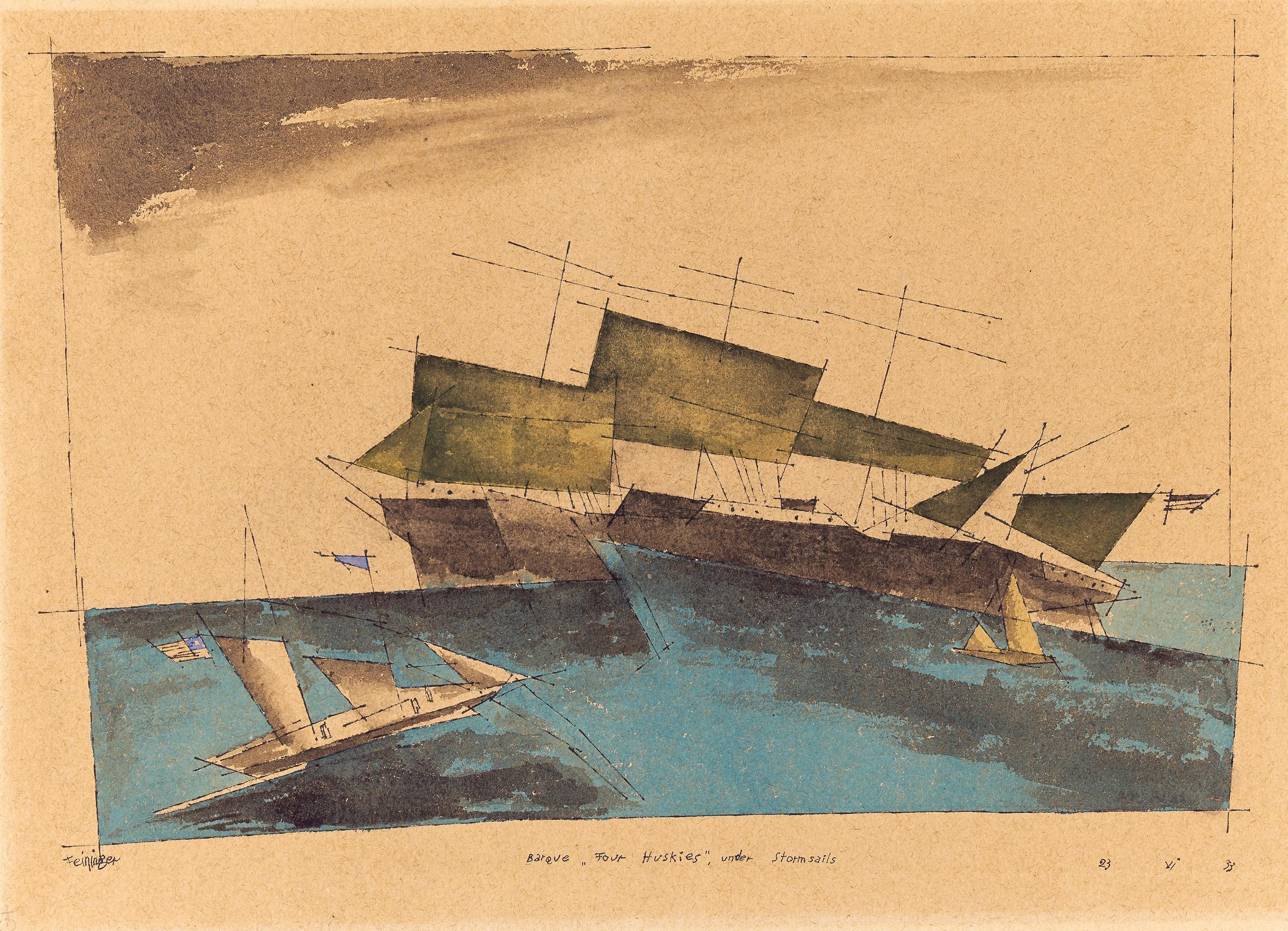 Feininger, LyonelNew York 1871 - 1956"Barque 'Four Huskies' under Stormsails". 1933. Aquarell auf