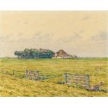 Blunck-Heikendorf, HeinrichKiel 1891 - 1963Felder mit Gehöft. Aquarell auf Büttenkarton. 39,5 x