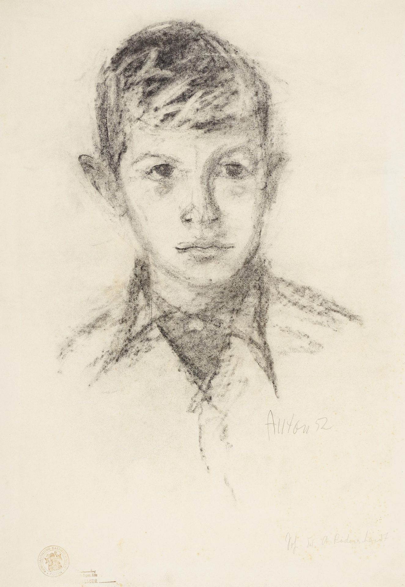 Räderscheidt, AntonKöln 1892 - 1970Porträt eines Jungen. 1952. Kohlezeichnung auf Hahnemühle (