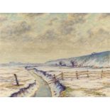 Blunck-Heikendorf, HeinrichKiel 1891 - 1963Winterlandschaft am Deich. Aquarell auf Büttenkarton.