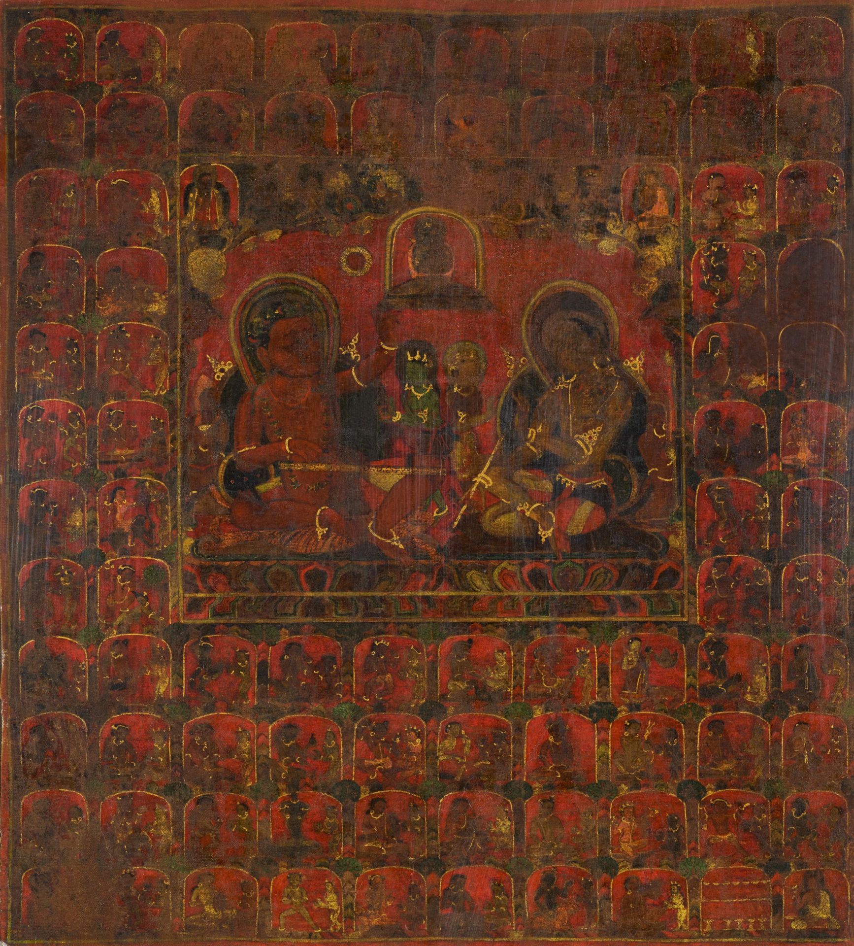 SELTENES UND BEDEUTENDES THANGKA MIT ZWEI MAHASIDDHA. Nepal. 14. Jh. Im frühen Beri-Stil. Pigmente