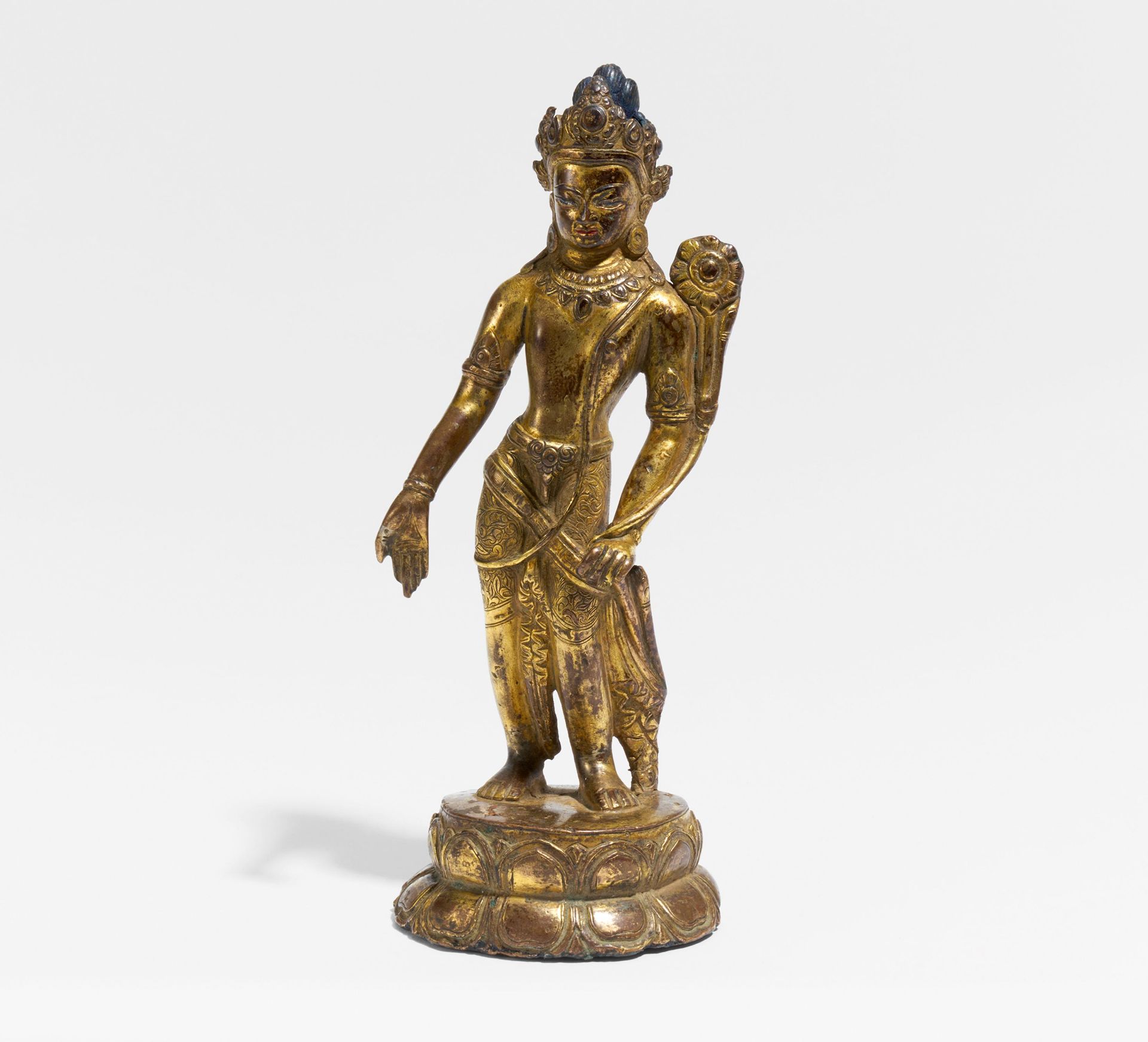 PADMAPANI. Tibet. 17./18. Jh. Kupferbronze mit Feuervergoldung und Resten von Pigmenten. Stehend - Bild 2 aus 2