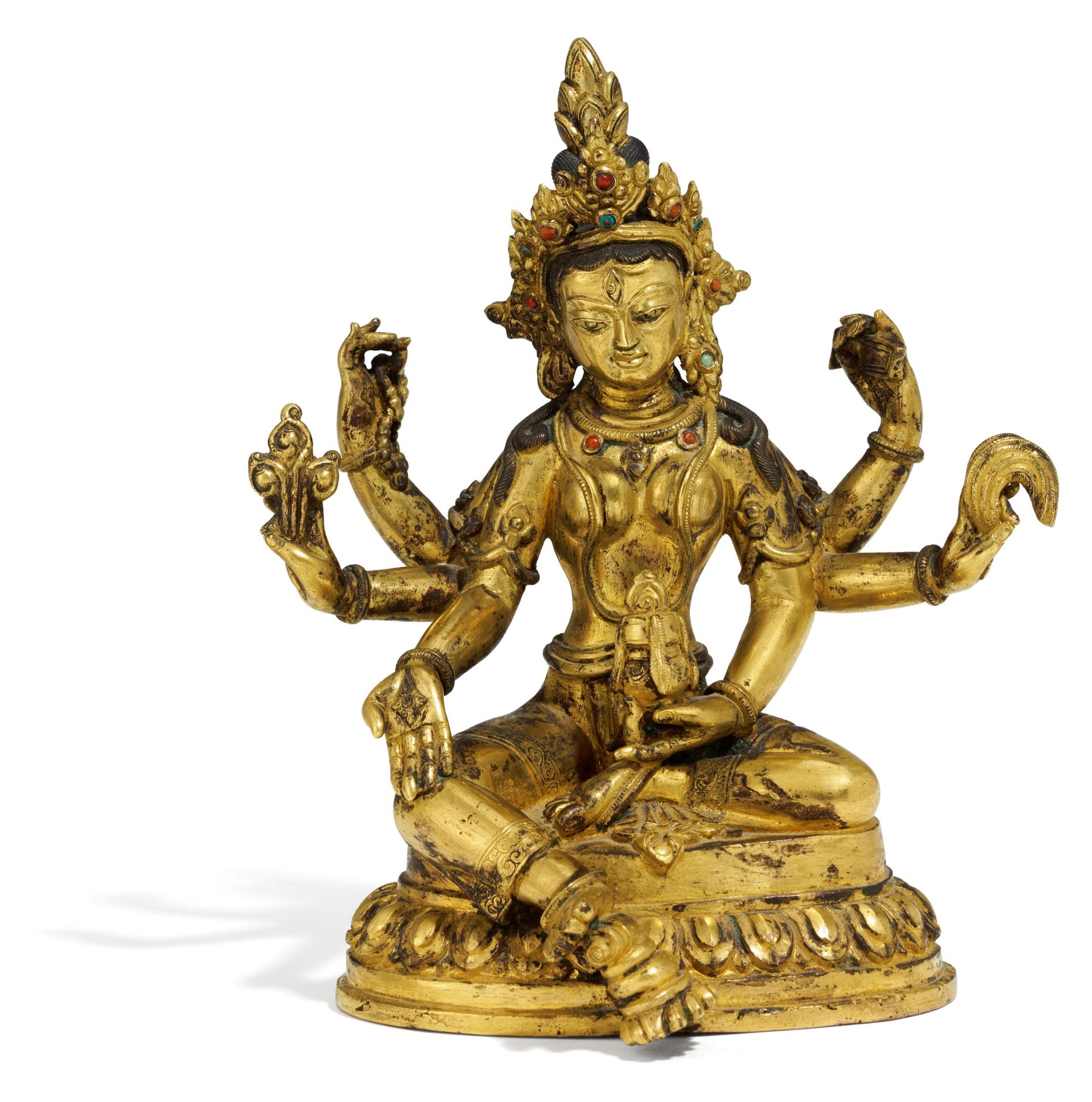 VASUDHARA - GÖTTIN DER FRUCHTBARKEIT UND DES WOHLSTANDS. Nepal/Tibet. 18./19. Jh. Kupferbronze mit