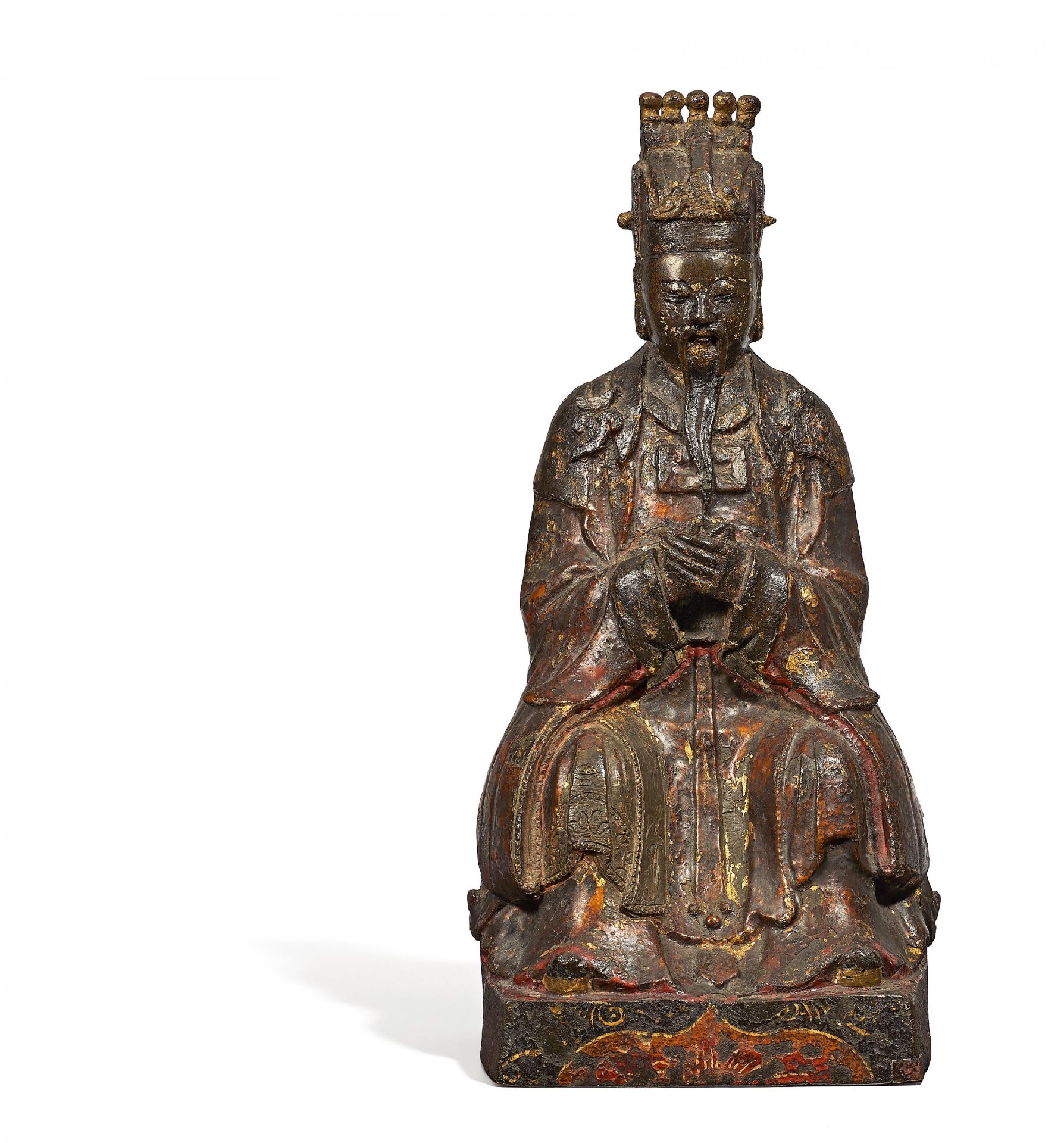 BEEINDRUCKEND GROßE FIGUR DES WENCHANG. China. Ming-Dynastie (1368-1644). Schwere Bronze mit